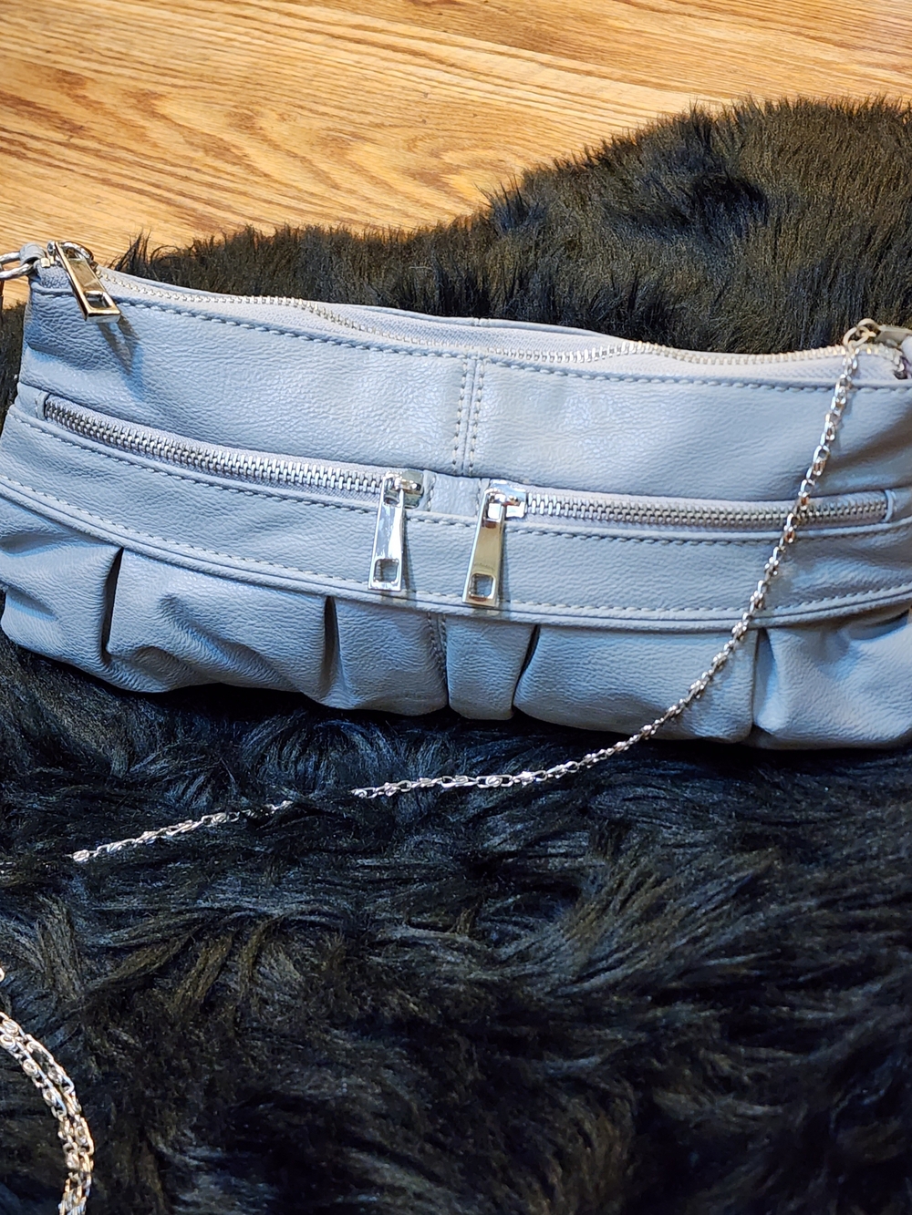 Gray Faux Leather Bag With Crossbody Chain Strap - Stylish Everyday Purse